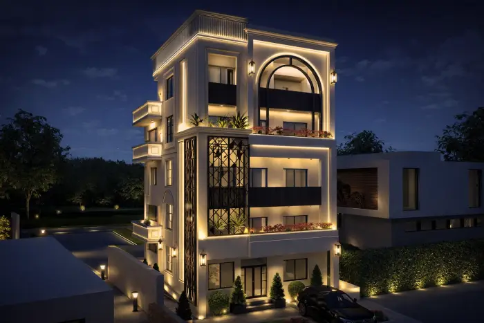Contemporary architectural design with vertical articulation